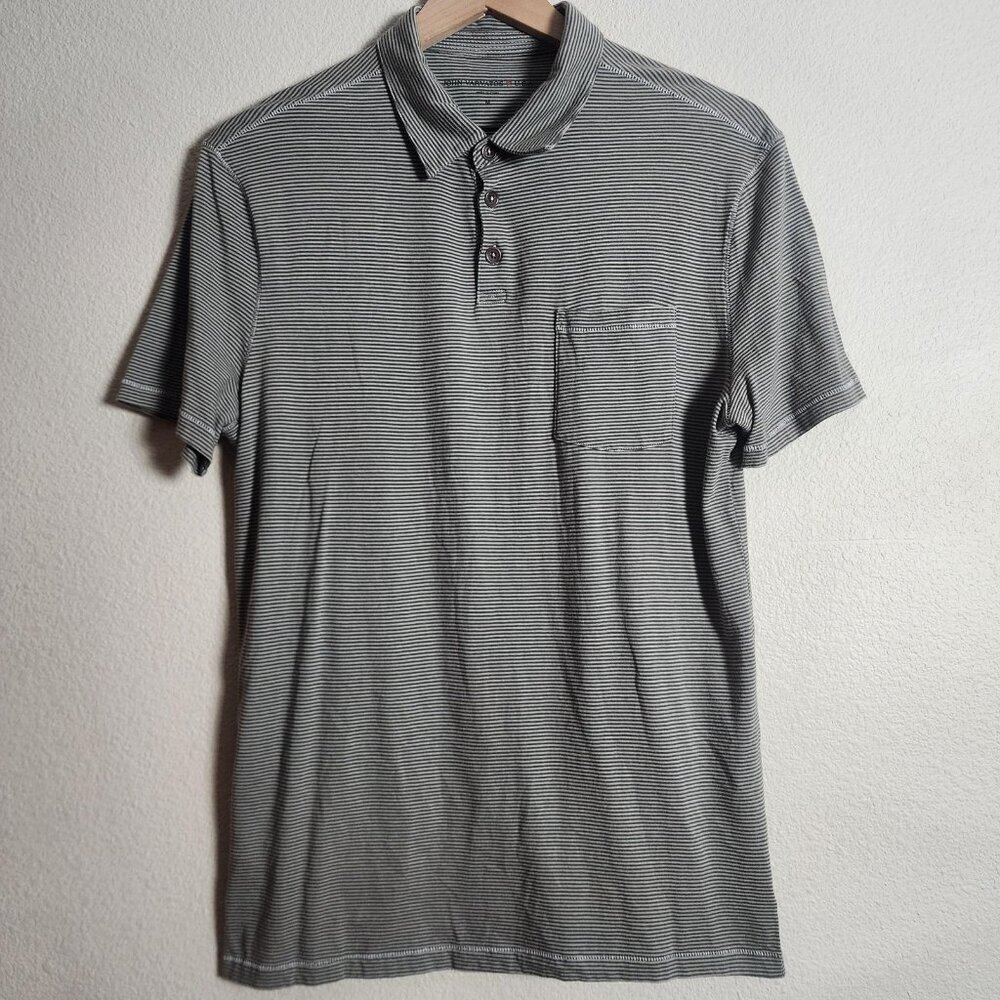John Varvatos USA Polo Shirt Mens Medium Gray Stripe Pocket 100% Cotton